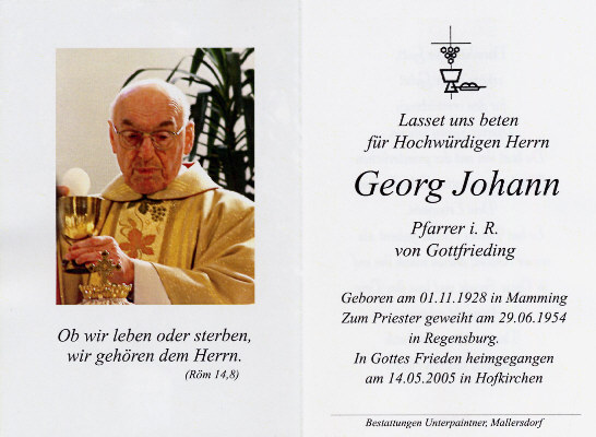 Sterbebild Pfarrer Georg Johann